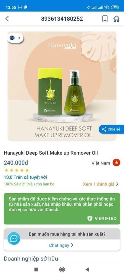 [Chính hãng] Dầu Tẩy Trang Hanayuki – Deep Soft Make Up Remover Oil