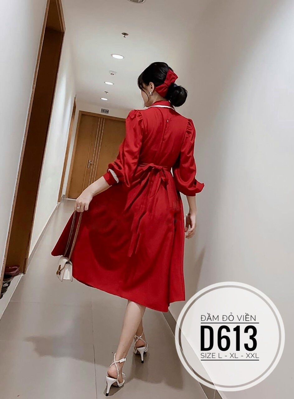 60-90kg Bigsize ĐẦM ĐỎ FORM DÀI PHỐI VIỀN D613