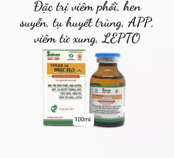 Tyflox LA micro 100ml hen, khẹc trên gà