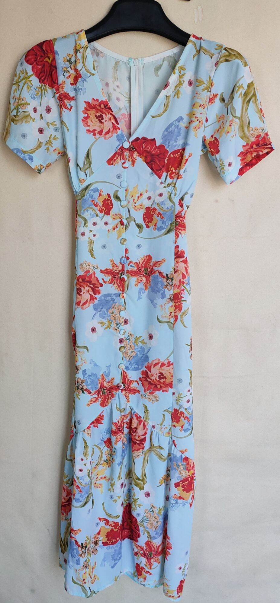 Đầm Hoa Đuôi cá Chiffon sz S, new 99%
