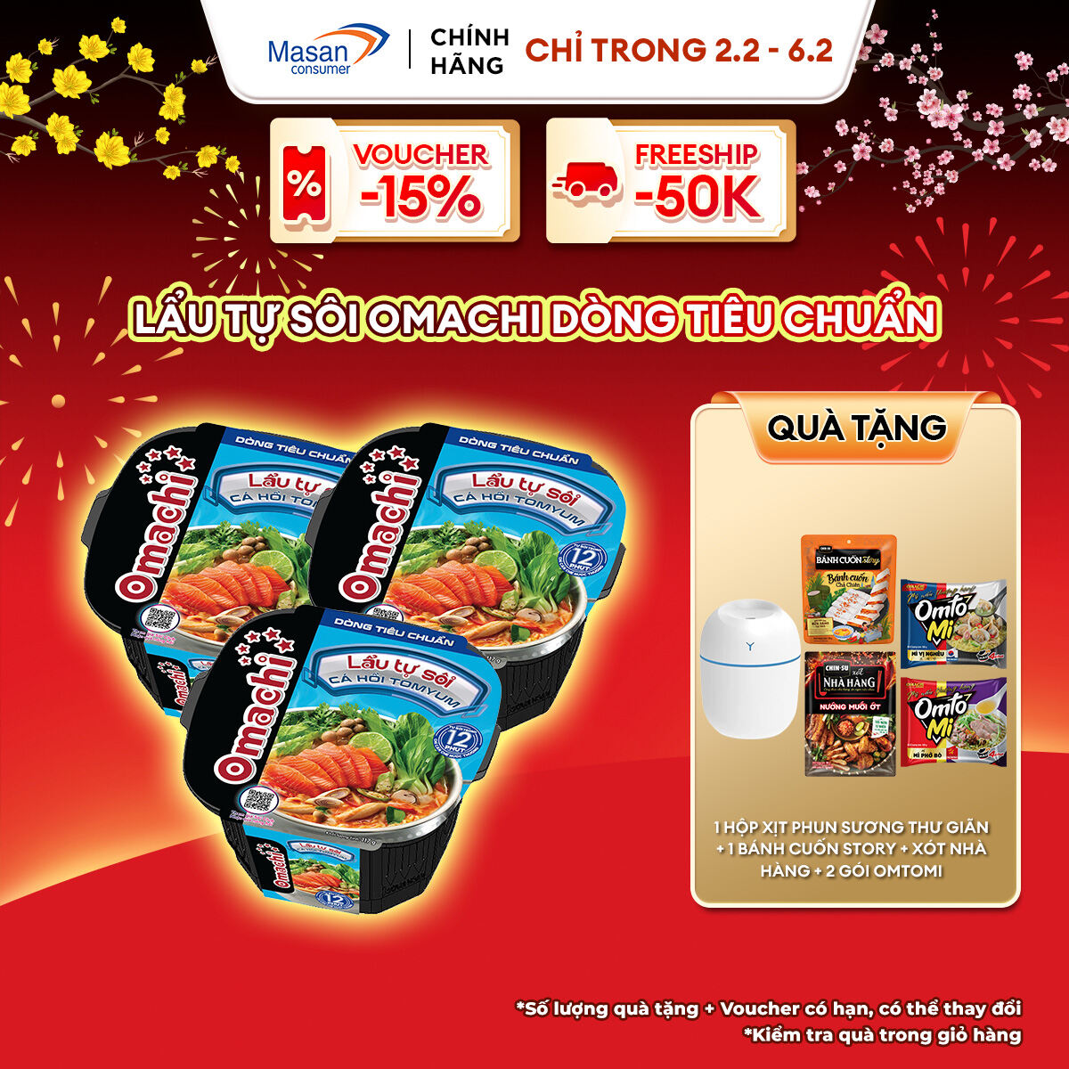 Combo 3 Omachi lẩu tự sôi cá hồi tomyum 117g