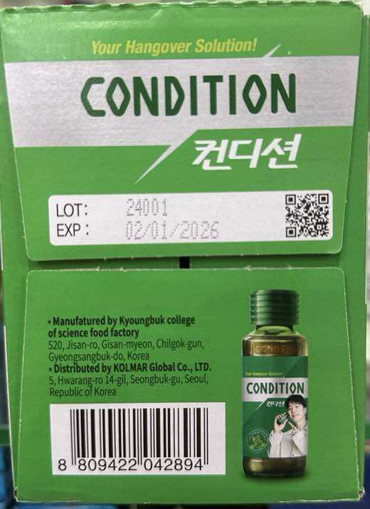 Nước giải rượu bia Condition [Hộp 10 chai nhập khẩu chính hãng Hàn Quốc]