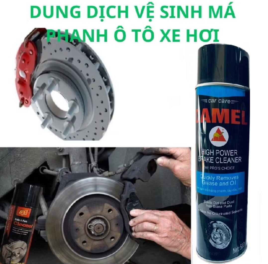 Dung dịch vệ sinh ma phanh ô tô hiệu CAMEL | - Chất tẩy mạnh | - Loại bỏ dầu mỡ | - Bảo vệ ma phanh | - Sử dụng trong bảo dưỡng xe | - Cảnh báo nguy hiểm hóa chất