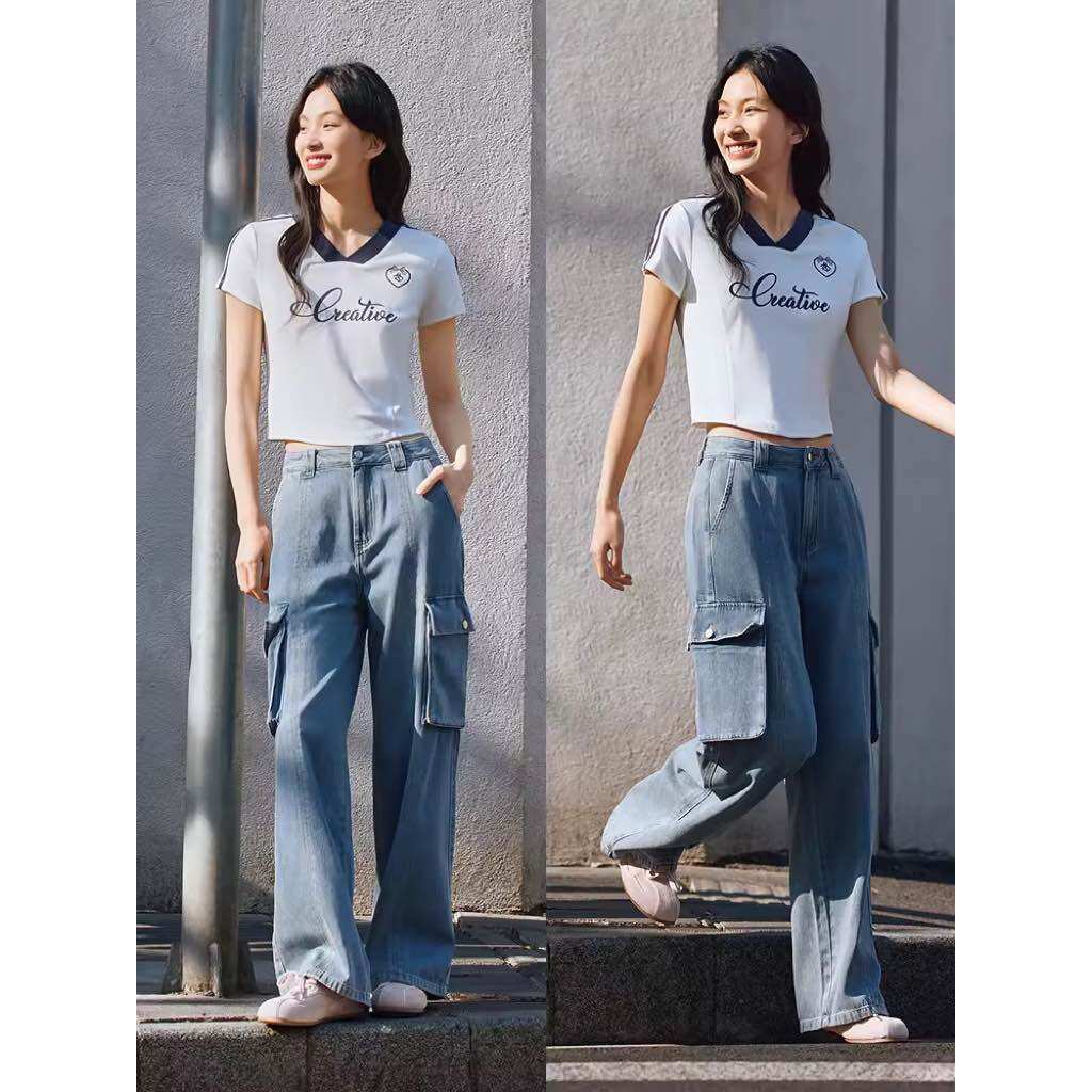 (Chính Hãng) Quần jeans nữ túi hộp ống đứng hãng Semir