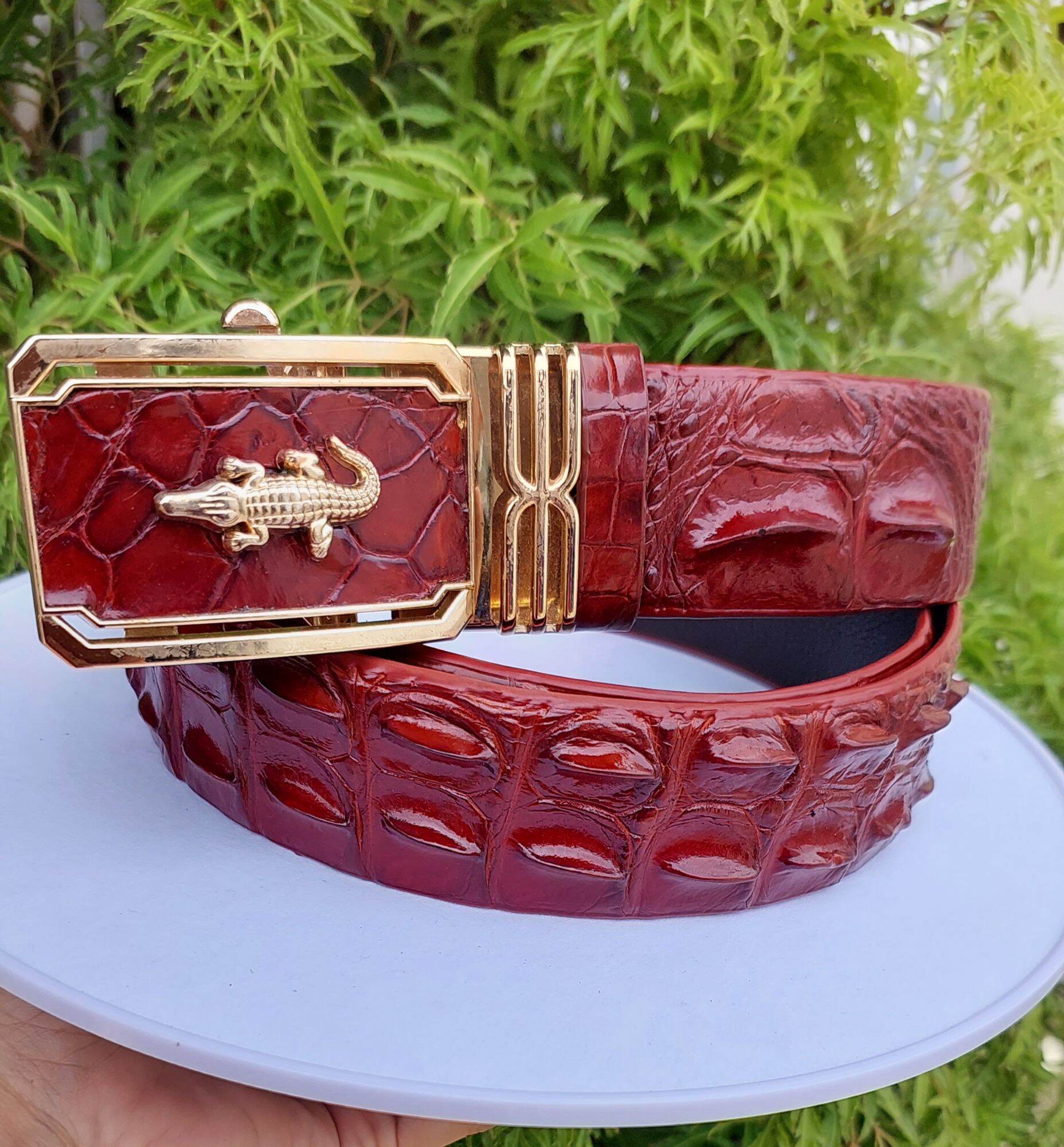 thắt lưng da cá sấu thật dây liền cai 4cm chất da cá tươi xịn