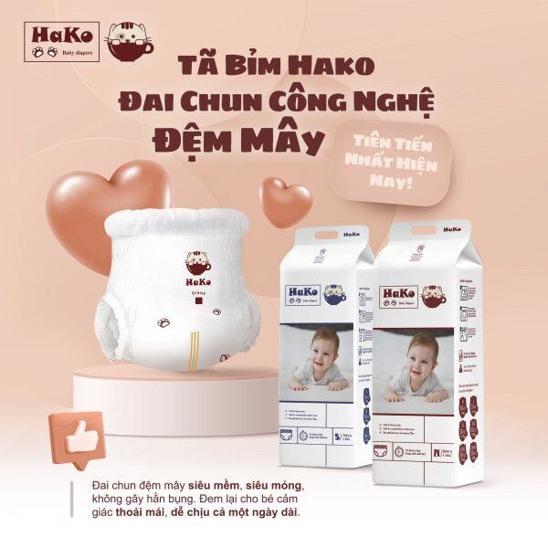 Tã bỉm HaKo Đai chun công nghệ đệm mây bịch 50 miếng (size từ M đến 3XL)