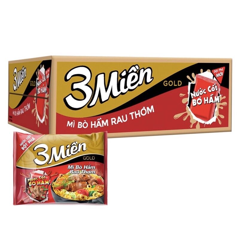 Thùng Mì 3 miền gold bò hầm rau thơm 15 gói