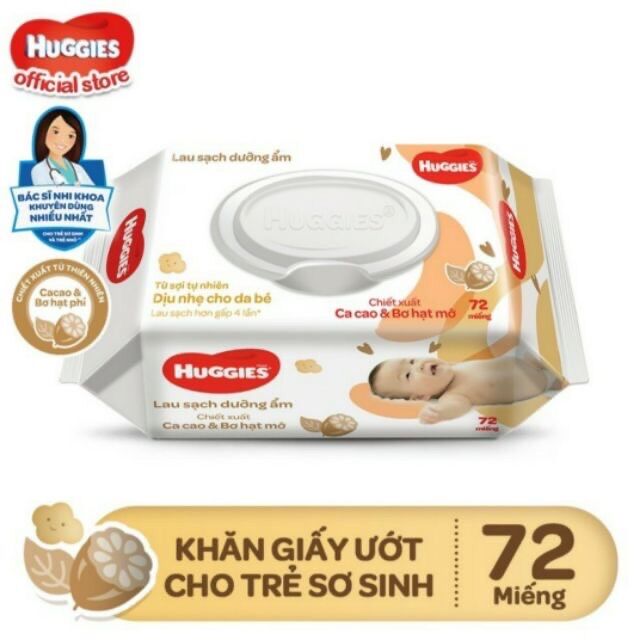 Lô 2 gói khăn ướt cacao bơ 72 miếng huggies