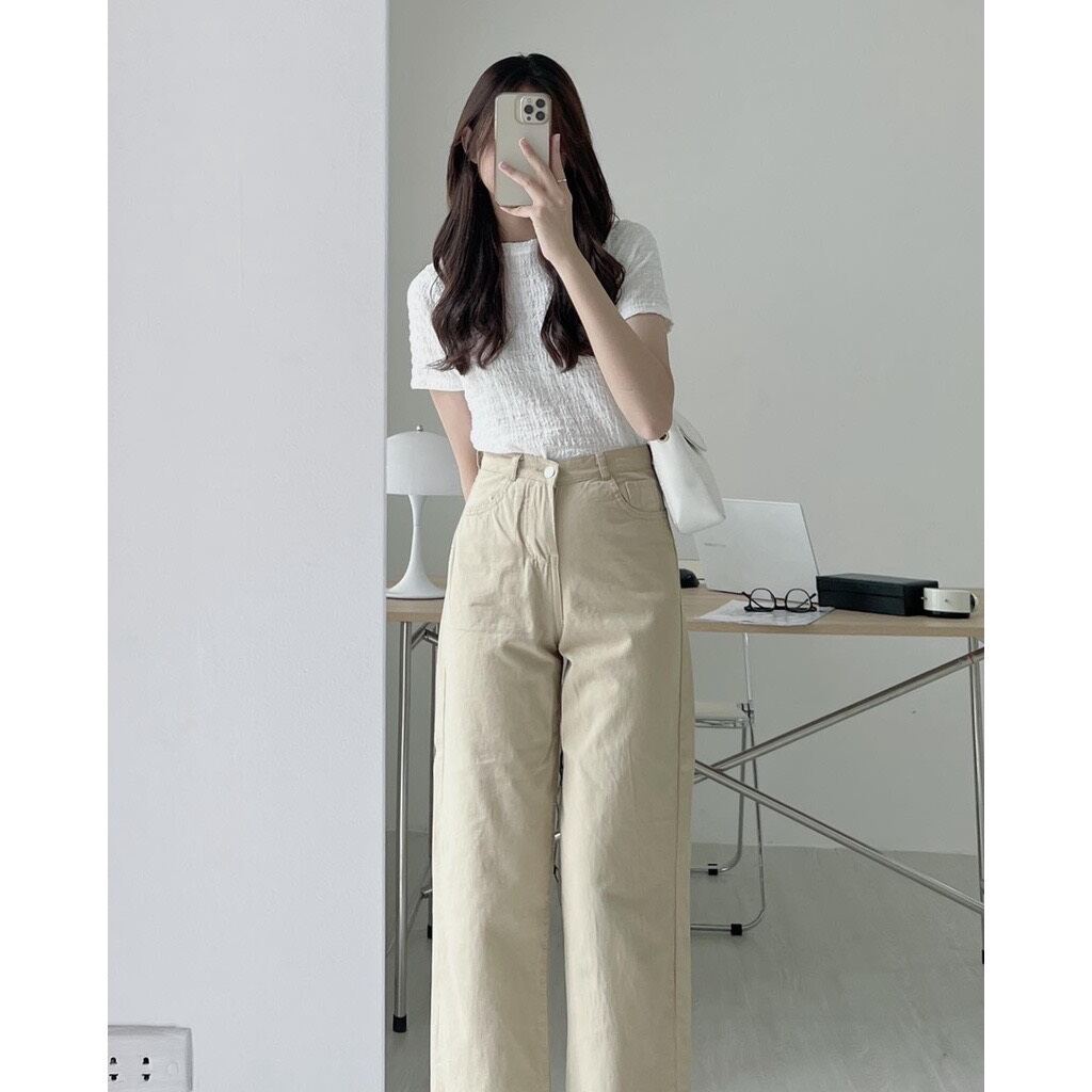 Áo Xốp Nhăn Cổ Tròn Dáng Vừa Cho Nữ