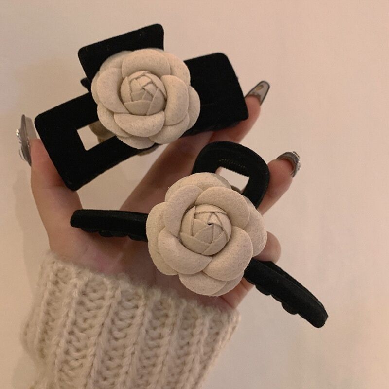 Set 2 Kẹp tóc hoa trà 🌸 Kẹp tóc Hàn Quốc Lụa - Kẹp càng cua hoa lụa thanh lịch
