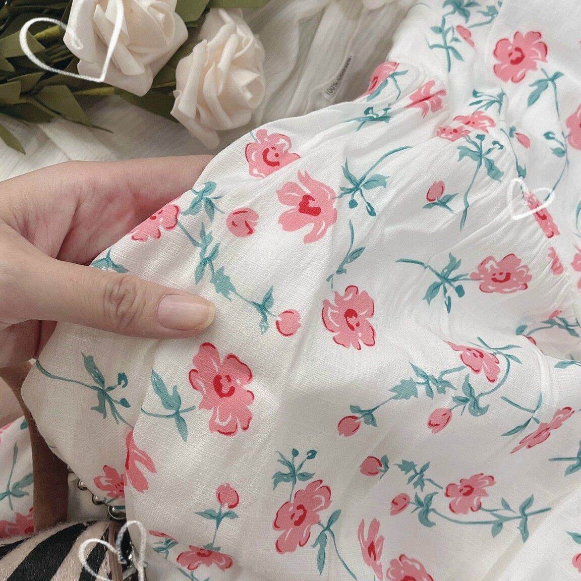 SET ĐẦM 2S HOA CỔ YẾM + KHOÁC TRẮNG