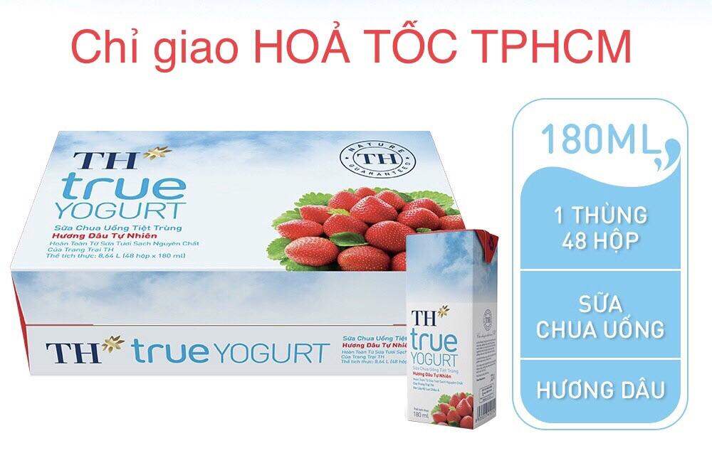 Thùng 48 hộp sữa chua uống TH true yogurt vị dâu (180ml/hộp)