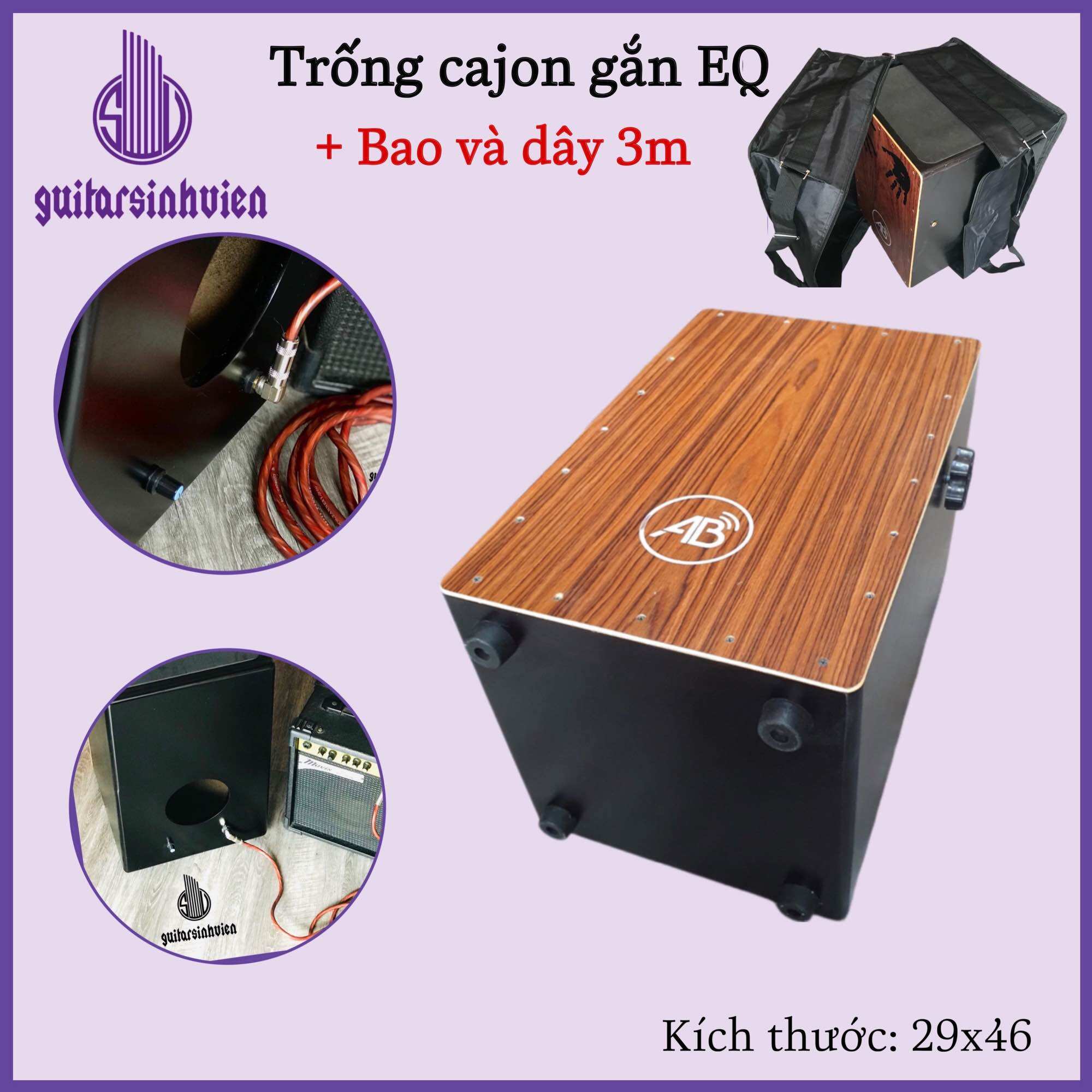 Trống cajon AB Drum AB-D2 có EQ giúp kết nối loa - Chuyên để biểu diễn hoặc đi show cực hay - Bảo hành 6 tháng - Tặng kèm bao dù, miếng lót chống ê mông, dây jack kết nối loa
