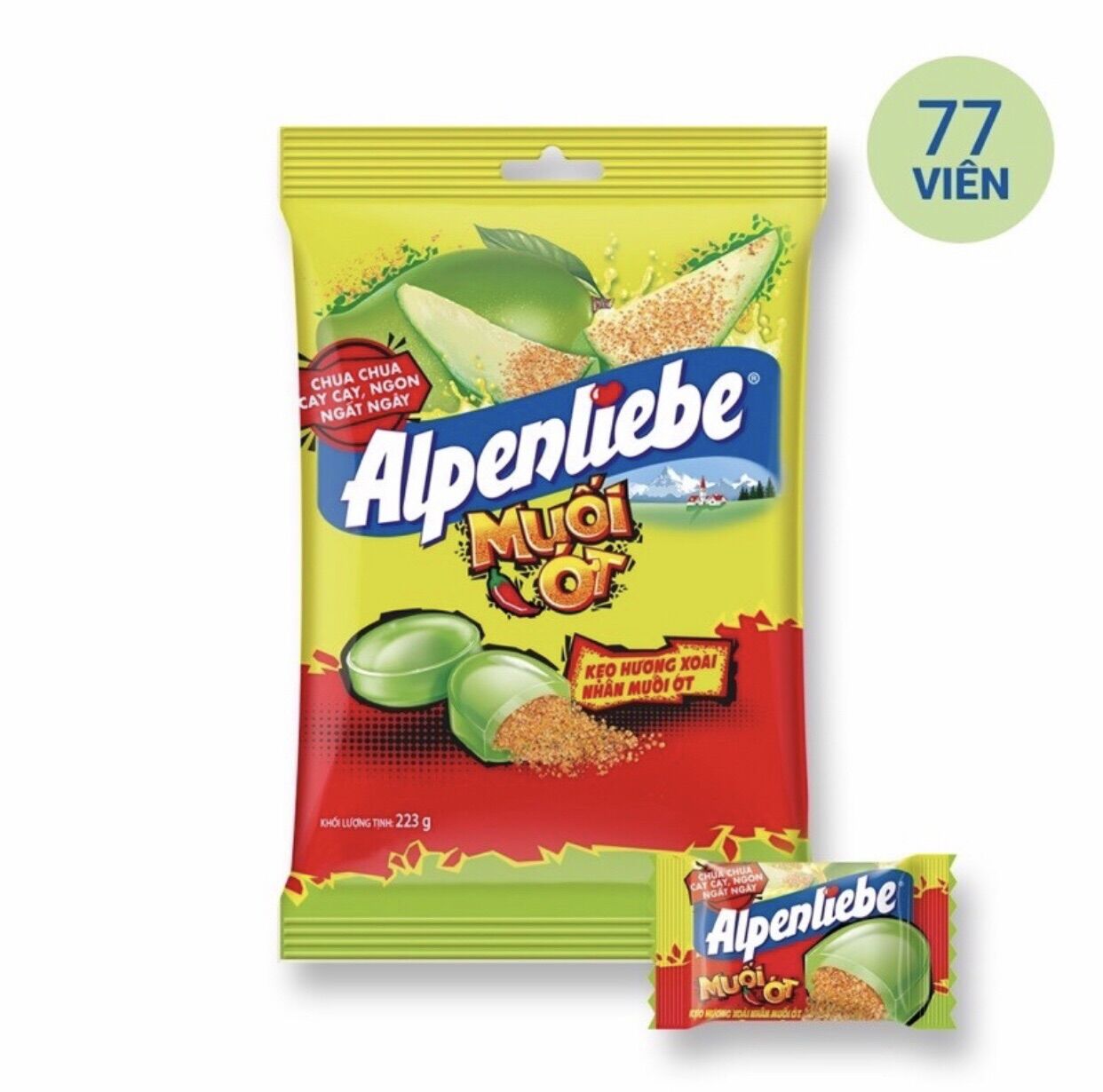 Kẹo Alpenliebe Hương Xoài Nhân Muối Ớt 223g ( Gói 77 Viên )