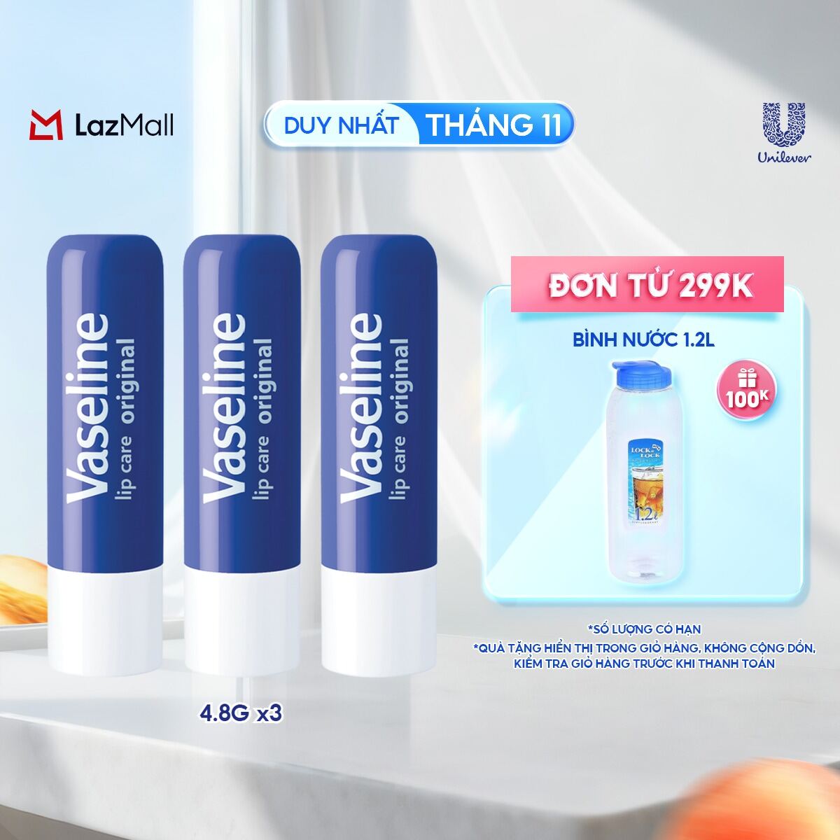 Combo 3 son dưỡng môi Vaseline mềm mịn dạng thỏi 4.8g