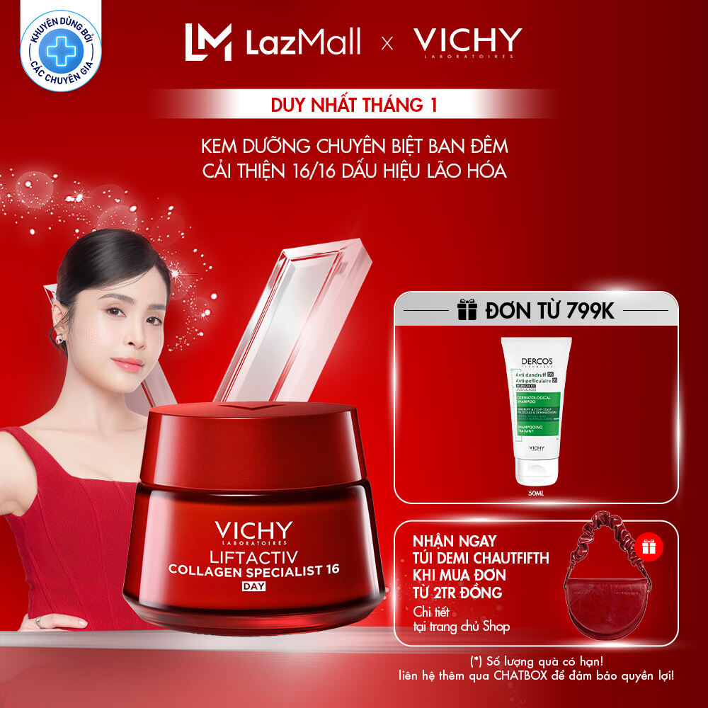  Kem dưỡng cải thiện trọn 16 dấu hiệu lão hóa giảm nếp nhăn săn chắc sáng mịn dùng ban ngày Vichy Collagen 16 50ml 
