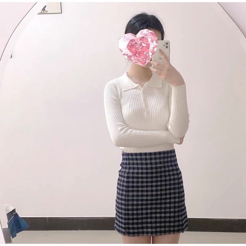 Áo len dài tay cổ bẻ cài cúc ngực classic