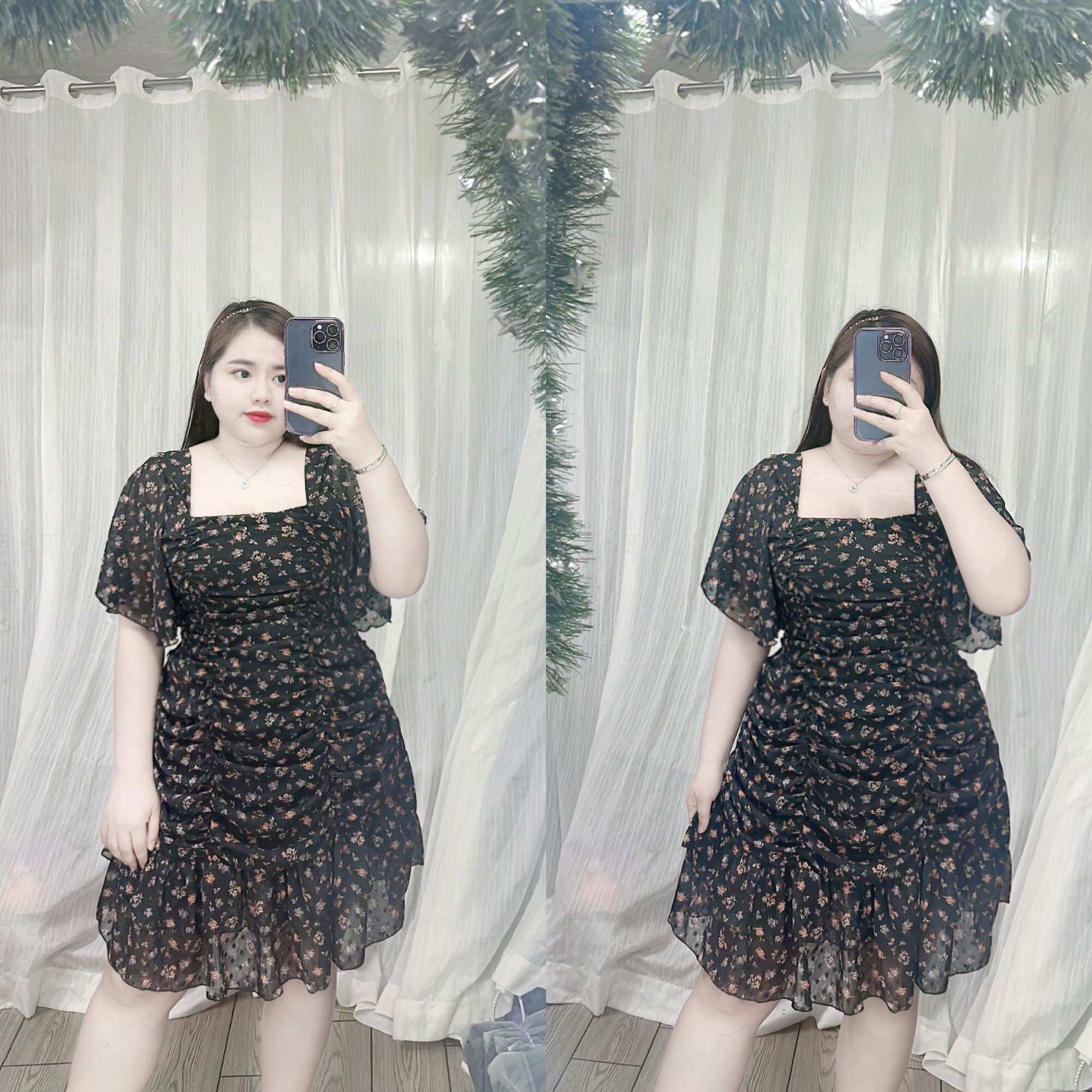 [Bigsize 60-85kg]Đầm nhún voan tay loe