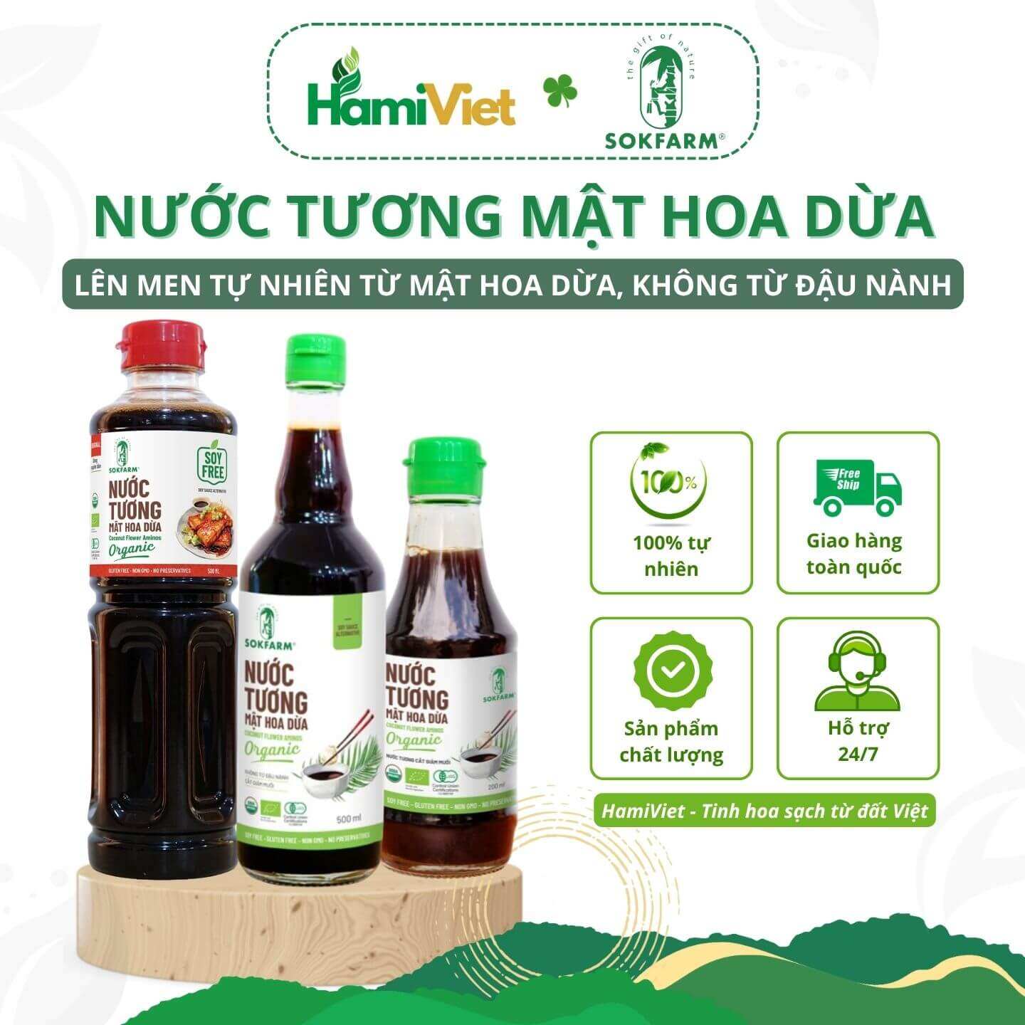 Nước tương mật hoa dừa organic Sokfarm không từ đậu nành, vị mặn vì sức khỏe