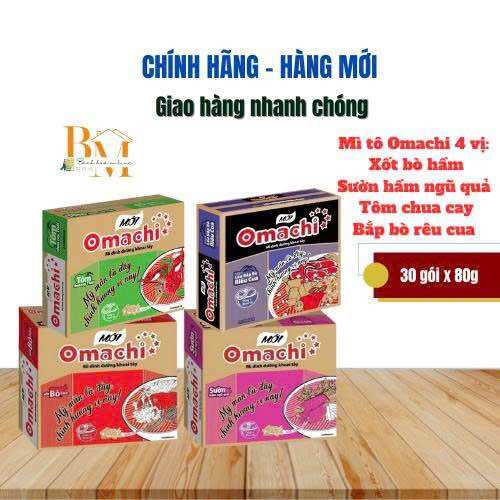  Thùng 30 Gói Mì Khoai Tây Omachi Tôm Chua Cay Thái Xốt Bò Hầm Lẩu Bắp Bò Rêu Cua Sườn Hầm Ngũ Quả 80g 