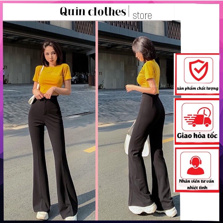 Quần tây ống loe xẻ gấu chất tuyết mưa