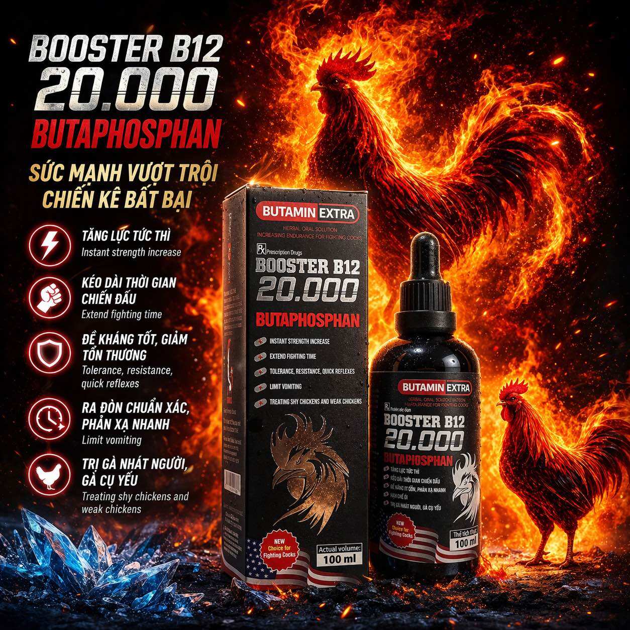 B12 20000 Booster B12 Extra Hàm Lượng Cao Nuôi Gà Đá Cao Cấp
