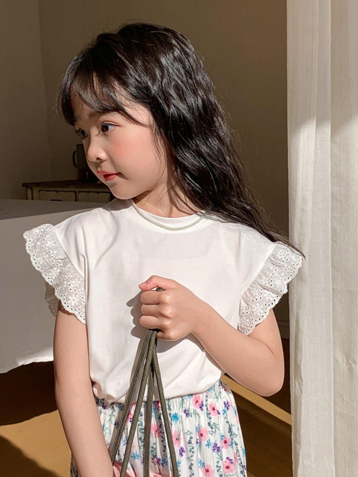 Dễ Thương Phong Cách Rừng Bé Gái S Trắng Cotton, Vải Bông Áo Thun Ngắn Tay Quần Áo Mùa Hè Em Bé Tay Áo Bay Áo Nguyên Chất Cotton, Vải Bông Thời Trang, Sành Điệu Bé Gái