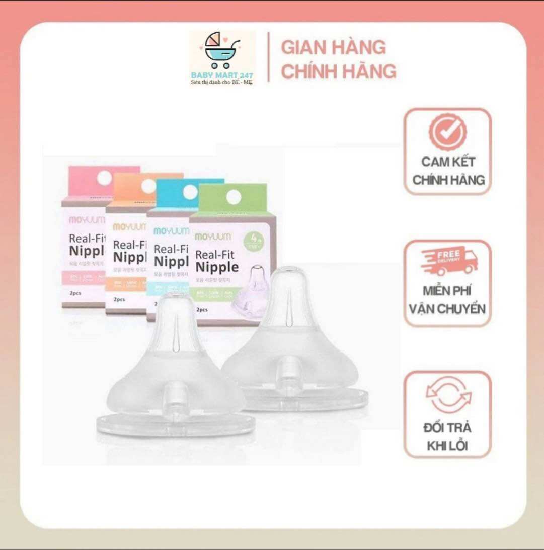Núm ti thây thế bình sữa moyuum Hàn quốc, có tách lẻ 1 núm, đủ size 1/2/3/4, chất liệu silicon siêu mềm, bán tách lẻ 1 núm