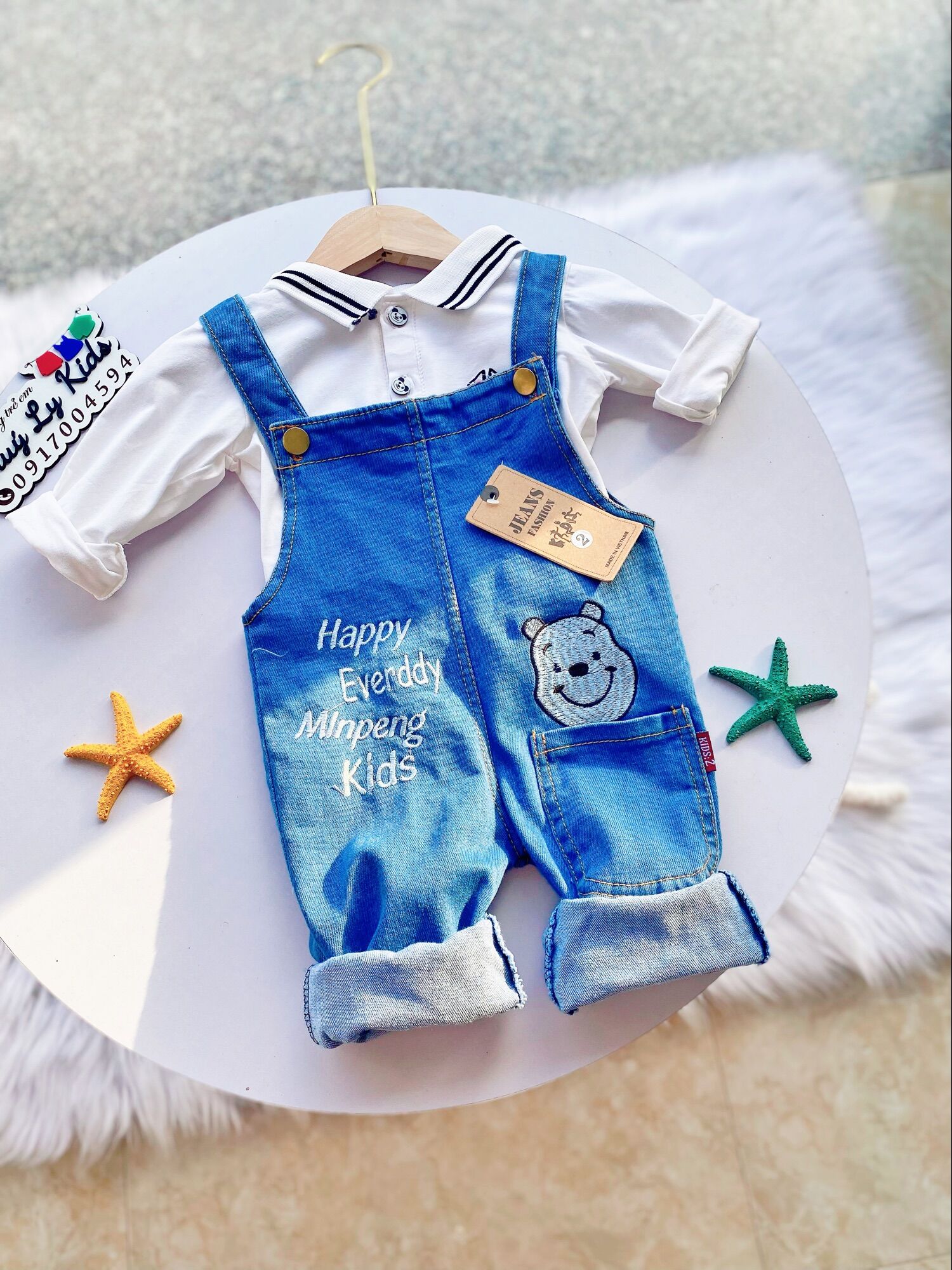 Set yếm cho bé mẫu yếm thêu gấu PuG cho bé