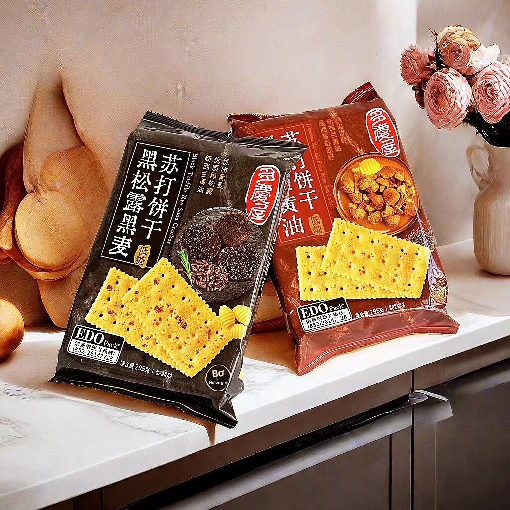 Edo Pack Black Truffle Low Sugar Wheat Soda Biscuits Butter Chia Seeds Flavor Food Biscuits Snacks f