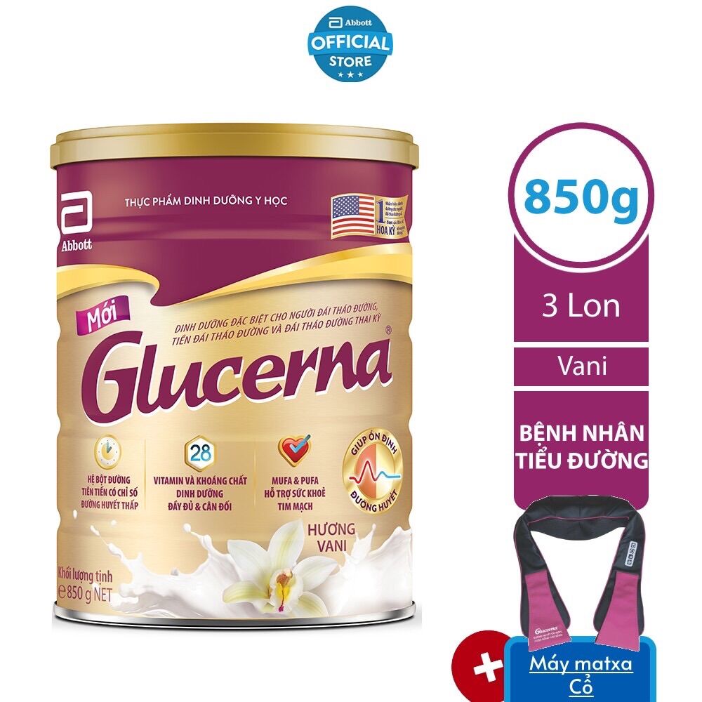Bộ 3 lon sữa bột glucerna vani 850g tặng máy matxa cổ