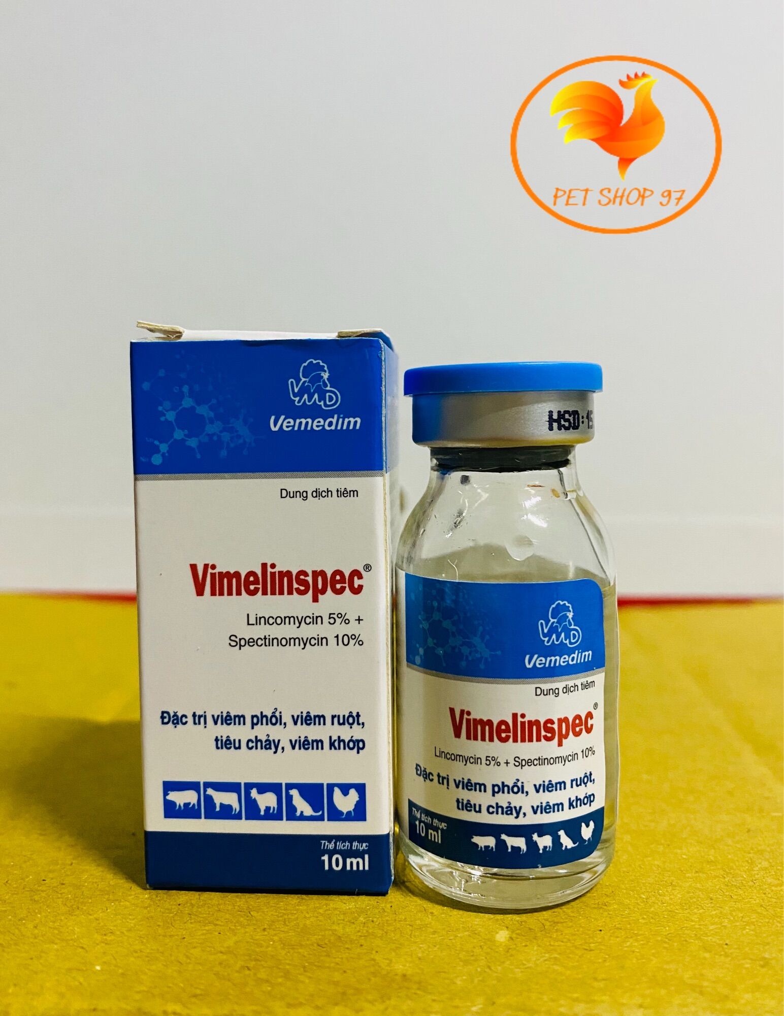 Vimelinspec chai 10ml khò khè, viêm phổi, viêm ruột, tiêu chảy, viêm khớp gà đá