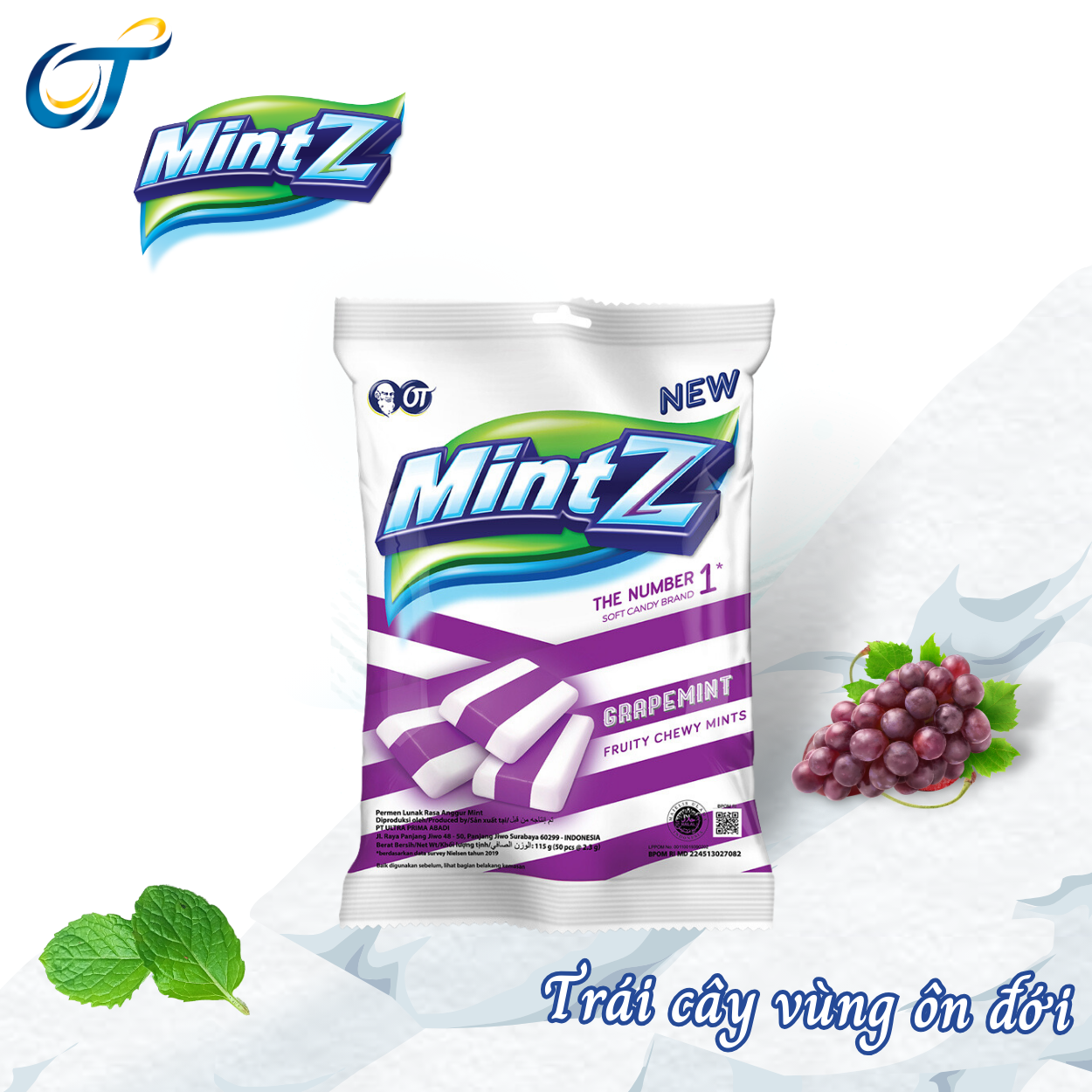 Kẹo mềm bạc hà MintZ vị bạc hà Nho (Grape Mint) / Anh Đào (Cherry Mint)/ Chanh muối (50 viên/túi)