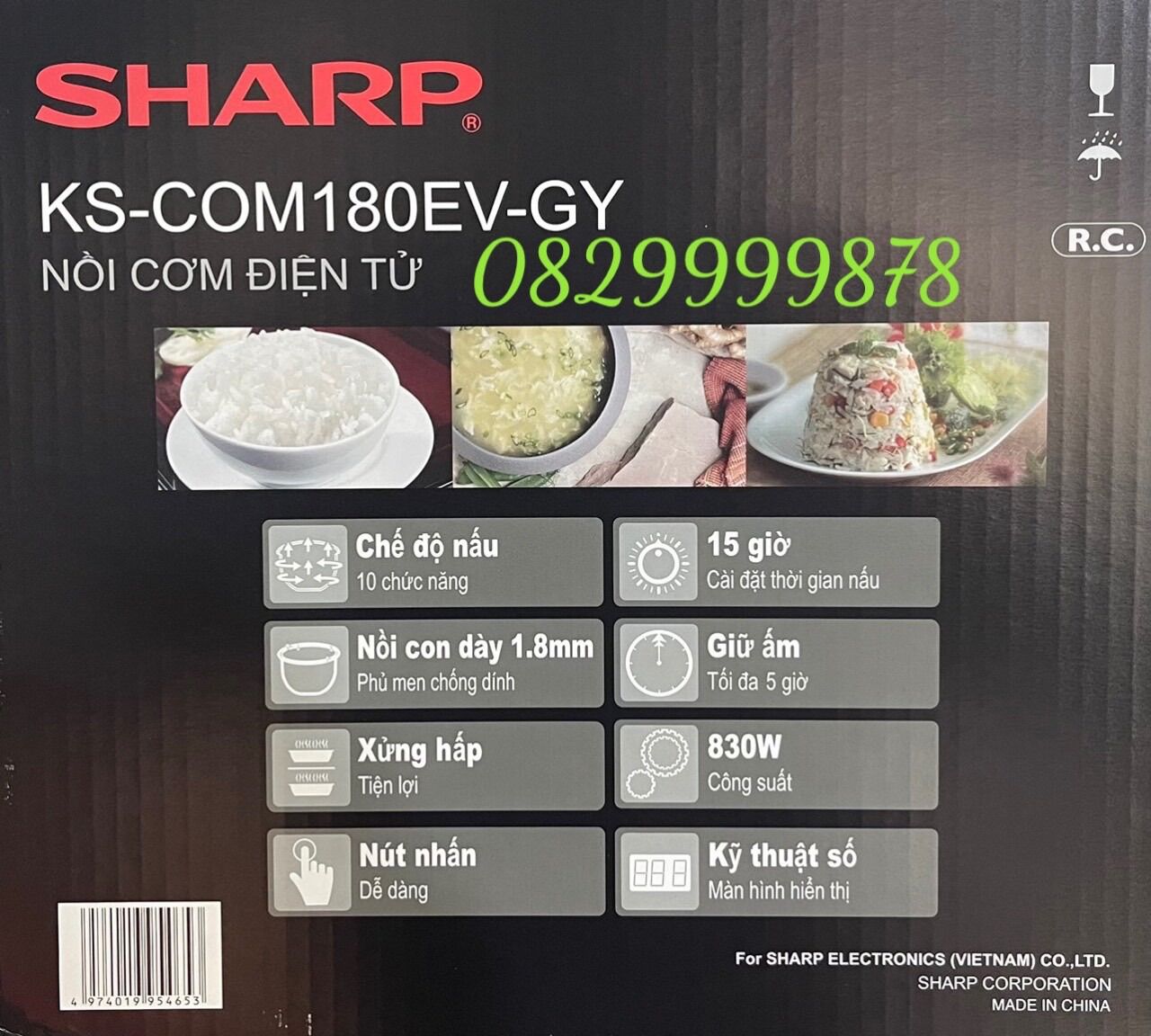 Nồi Cơm Điện Tử Sharp 1.8 lít ( KS-COM180EV-GY )