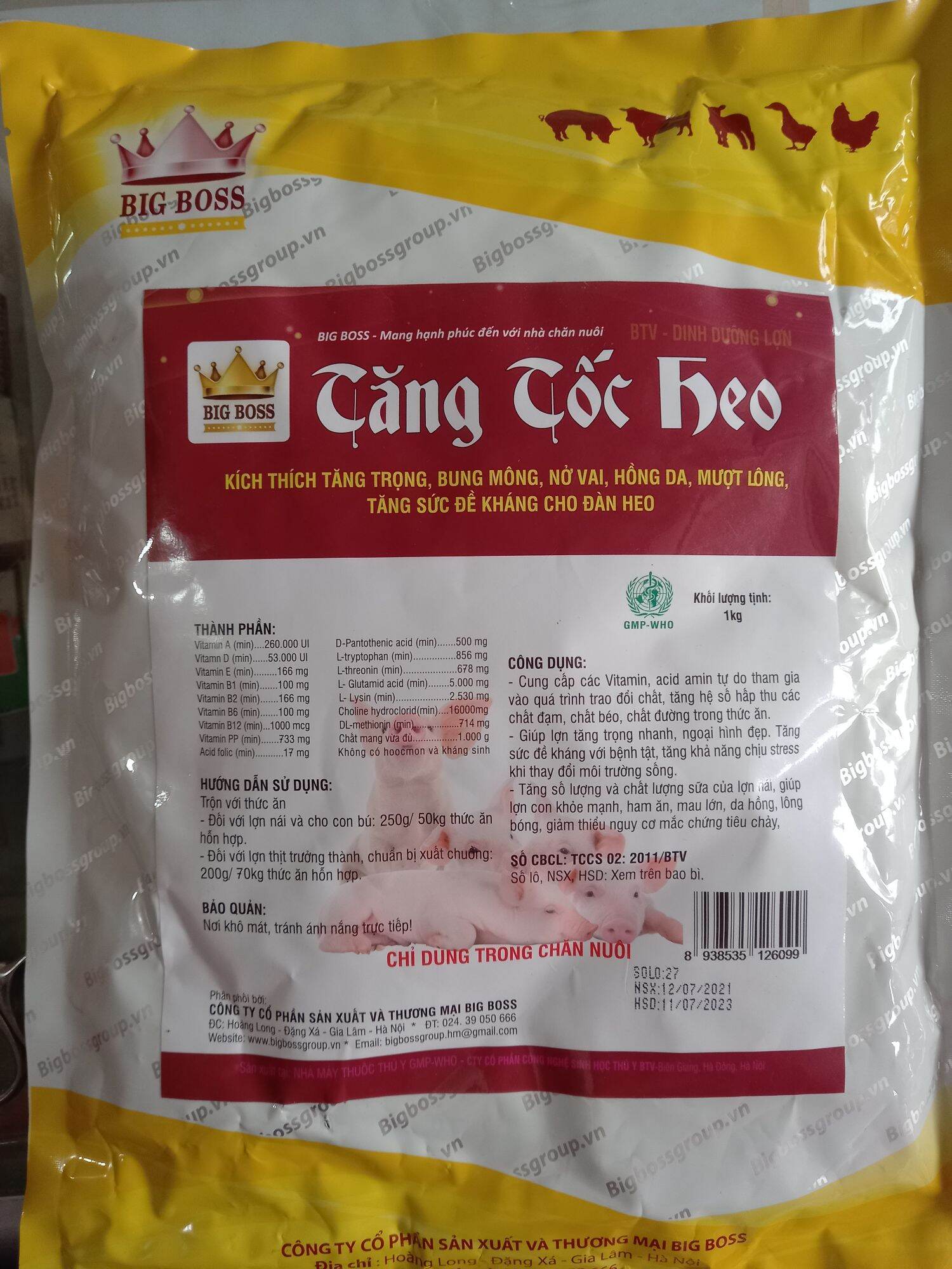Tăng tốc heo 1 kg bung mông, nở vai, hồng da, mượt lông