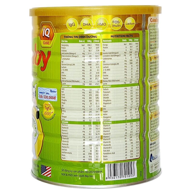 [hàng chính hãng ] sữa colos baby IQ 1+(800)g