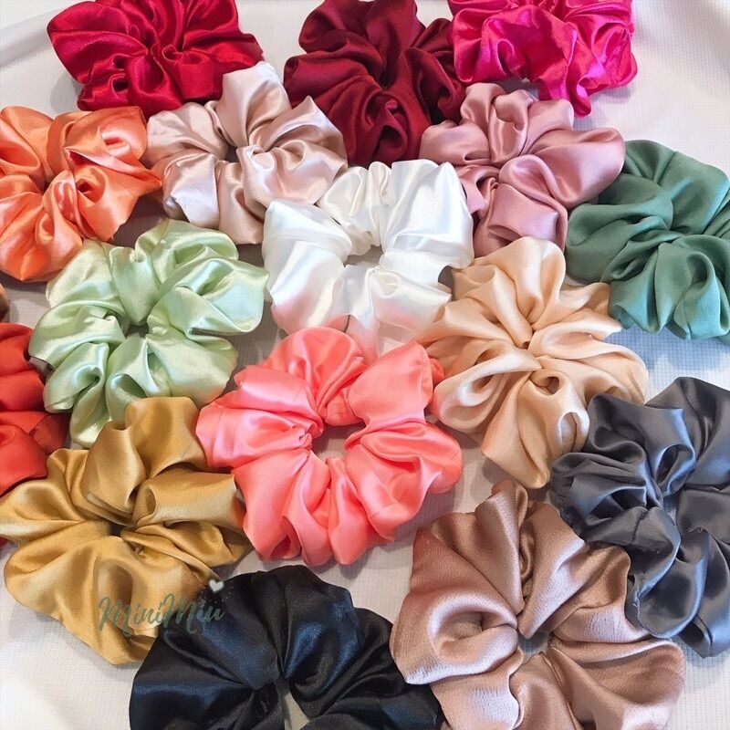 [HCM]Combo 10, 20, 30 dây cột tóc nữ, buộc tóc vải bản to Scrunchies handmade trơn phồng chất lụa, lụa satin, phi lụa cho bạn nữ và bé gái siêu cute CT26VA- MiniMiu