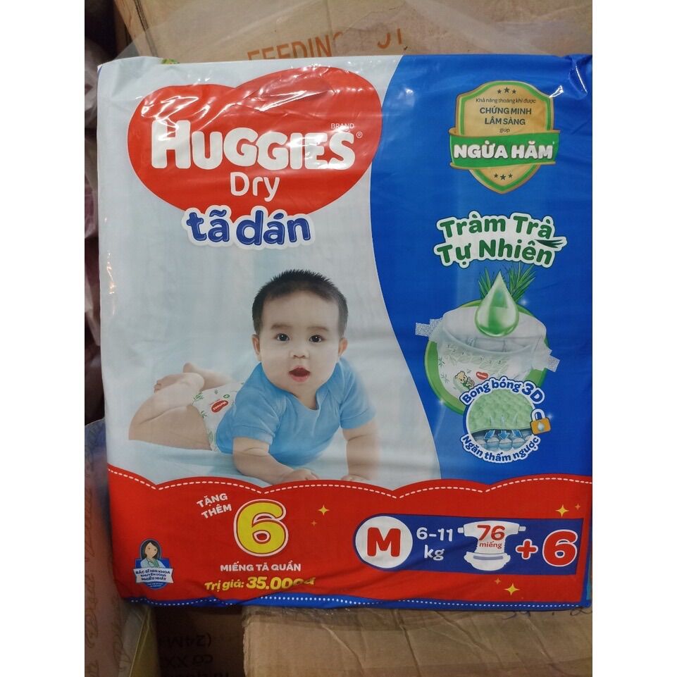 Combo 2 gói tã dán huggies M76+6 mẫu mới