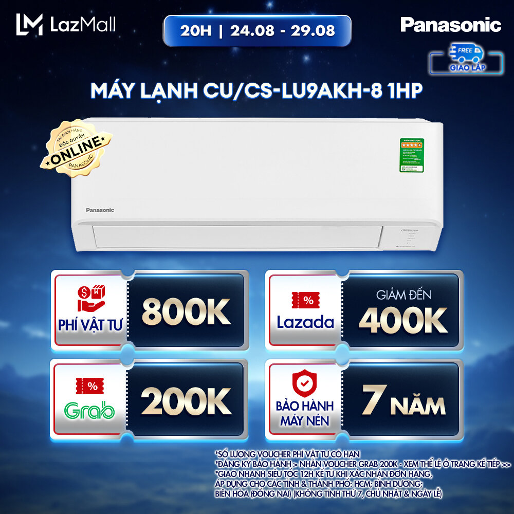 Máy lạnh/ điều hòa panasonic inverter cu/cs-lu9akh-8 - 1hp - một chiều - lọc sạch không khí nanoex - wifi