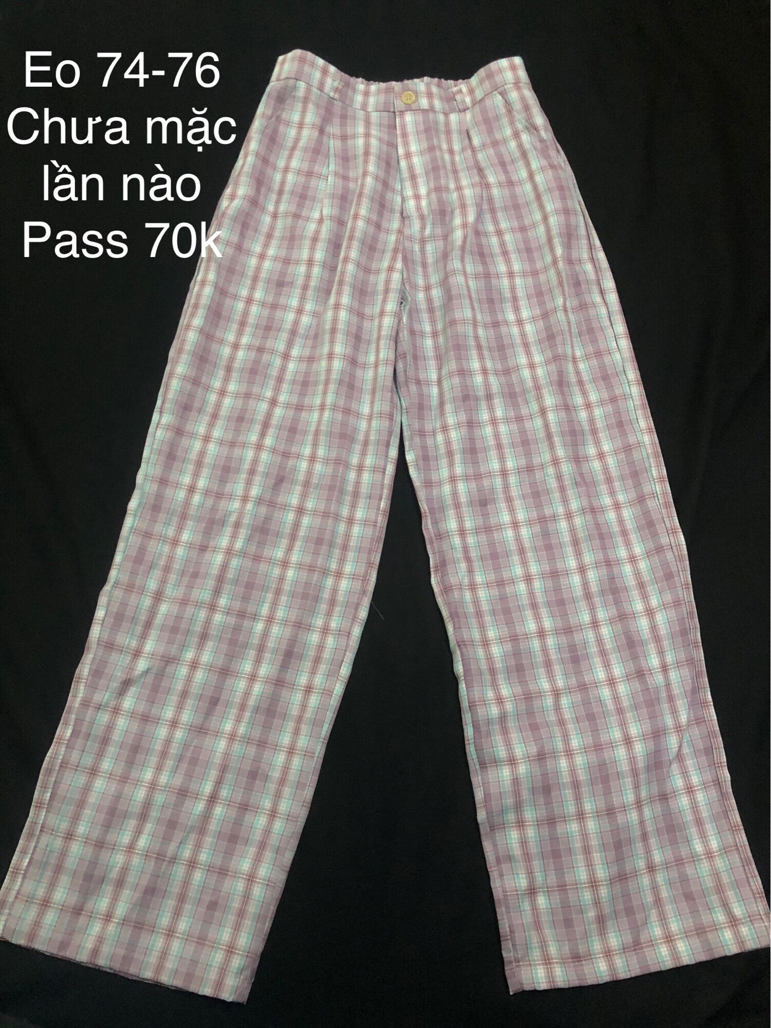 Quần caro dài eo lưng chun
