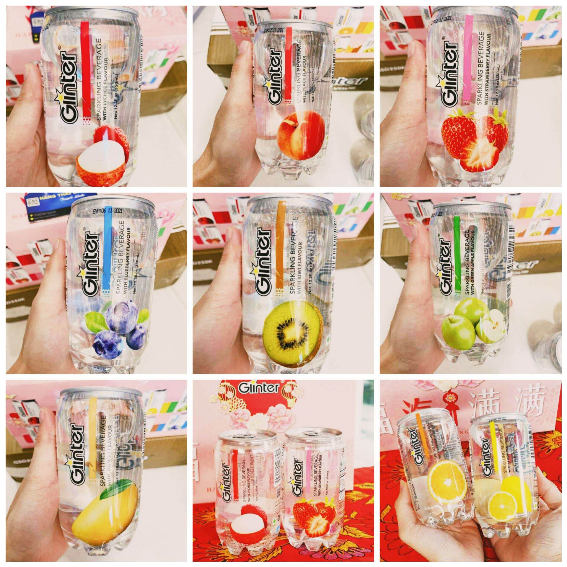 [HCM]Lẻ 1 lon Nước Ngọt có gas hương vị trái cây hiệu glinter malaysia người tiểu đường béo phì dùng được 1 lin 350ml