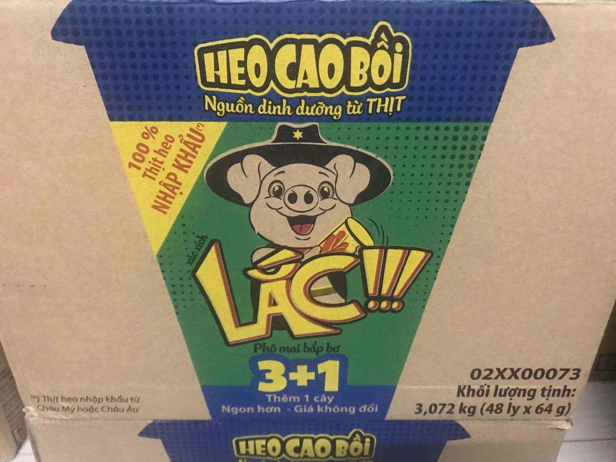 Thùng 48 hủ Xúc Xích Lắc heo cao bồi vị Phomai bắp bơ(màu xanh)