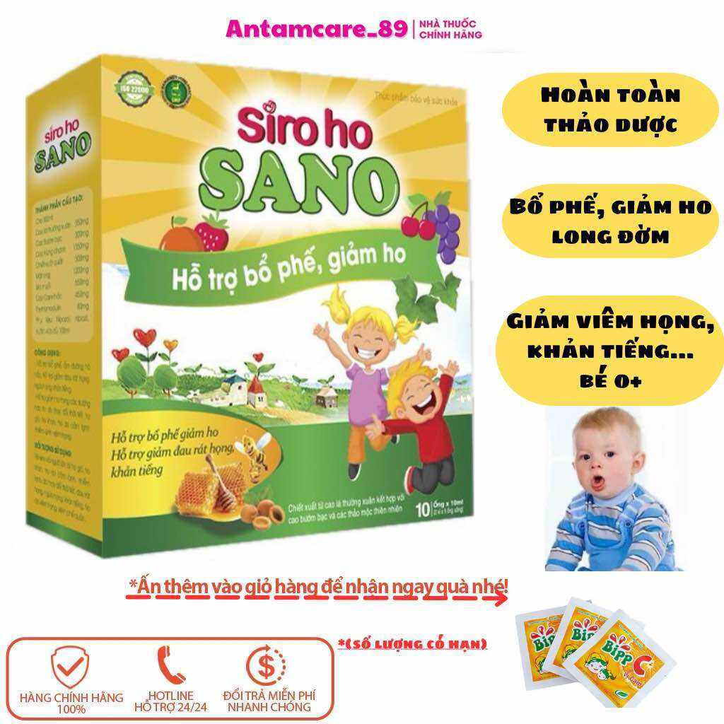 Siro Ho Cho Bé, Siro Ho Sano, Giảm Ho, Bổ Phế, Tiêu Đờm, Dạng Ống Tiện Dùng