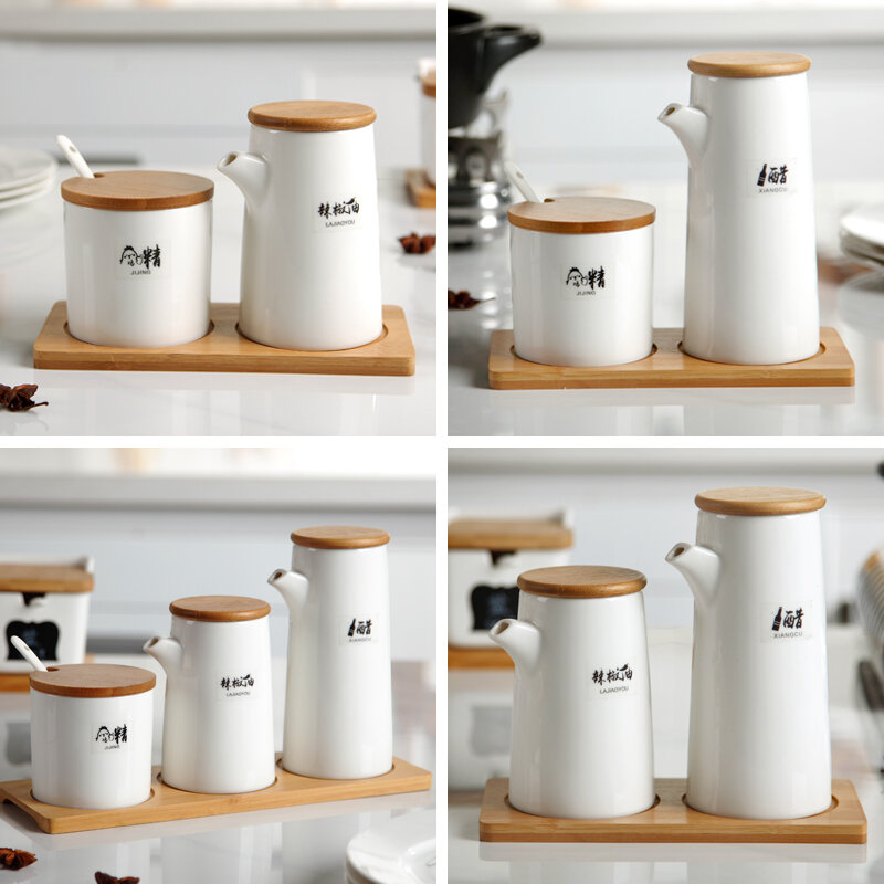 Hộp gia vị sáng tạo gia vị thương mại tiệm mì gốm sứ bắc âu bộ lọ muối nhà bếp gia dụng lọ xì dầu lọ ớt giấm