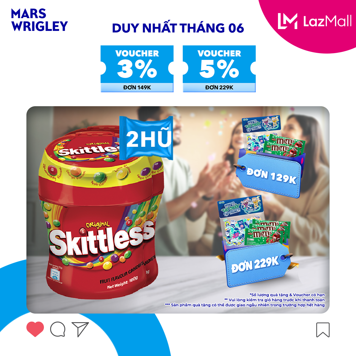 Combo 2 hũ Kẹo Skittles Hương Trái Cây hũ 100g