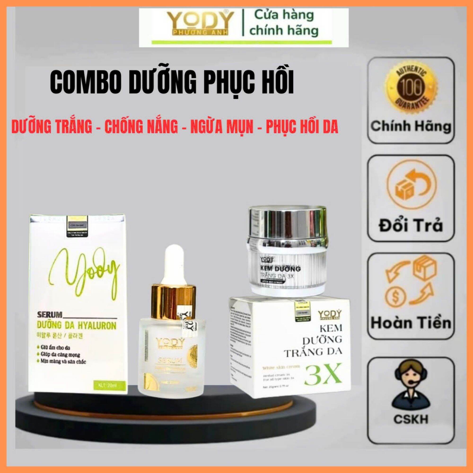 Combo phục hồi sau tái tạo Kem dưỡng ngày 3X + Serum dưỡng trắng da Yody White Phương Anh