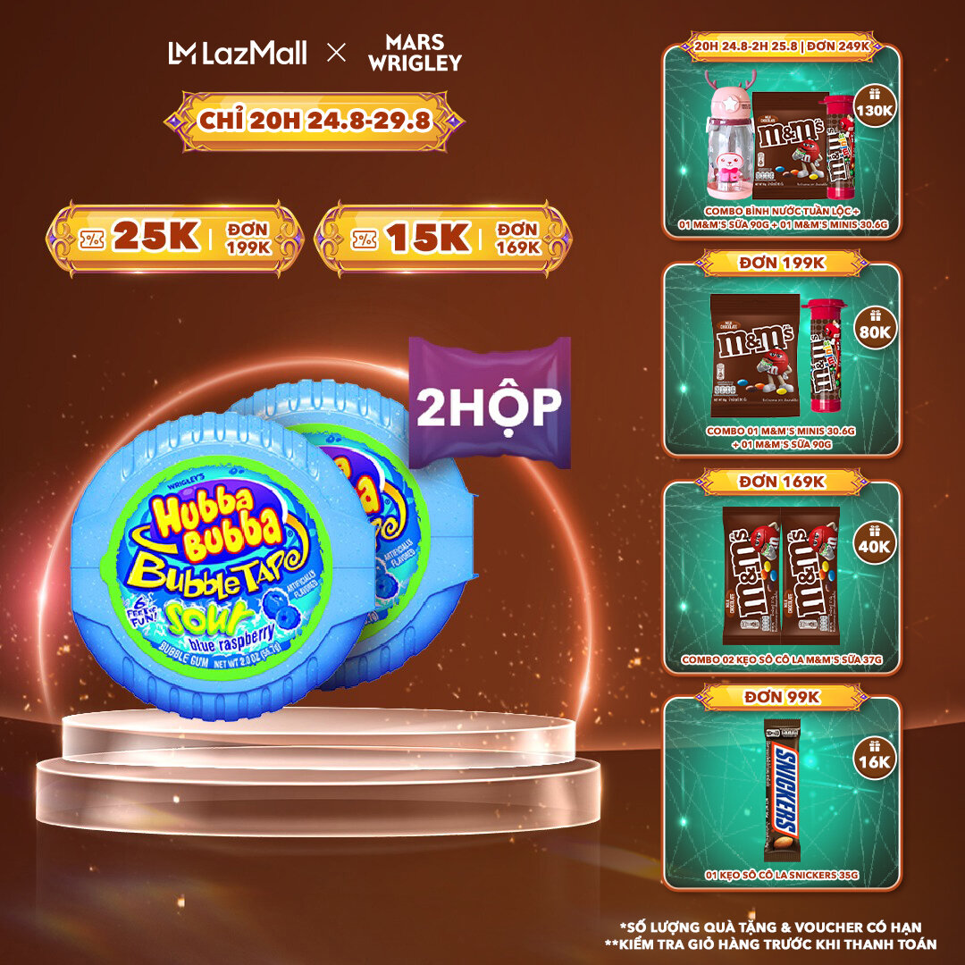 Combo 2 hộp kẹo Sing-gum Hubba Bubba vị mâm xôi
