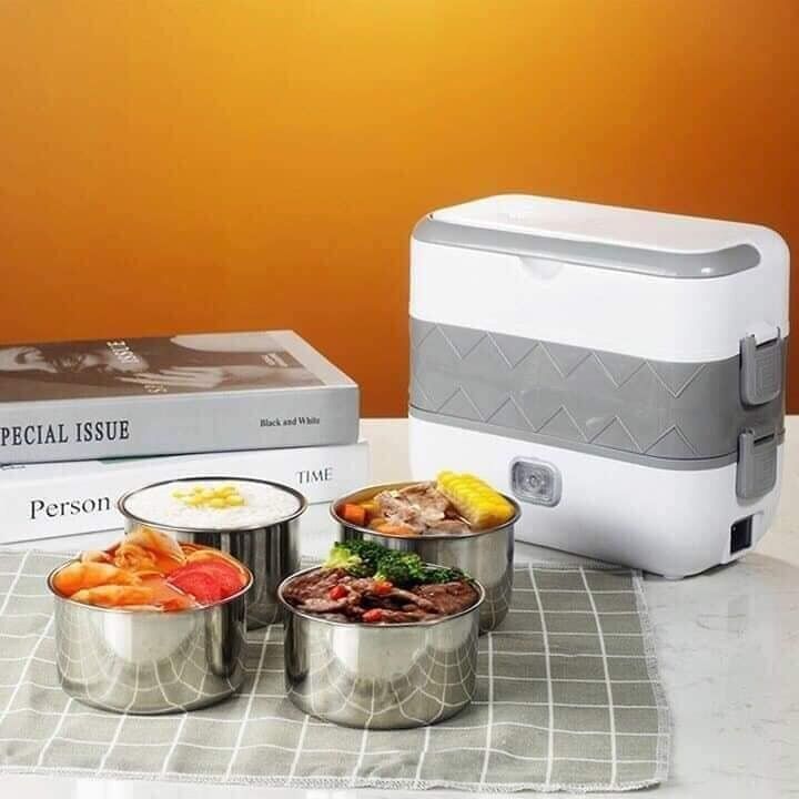 Hộp cơm cắm điện cooking lunchbox - hộp cơm văn phòng 2 tầng 4 bát inox s.ii #209k