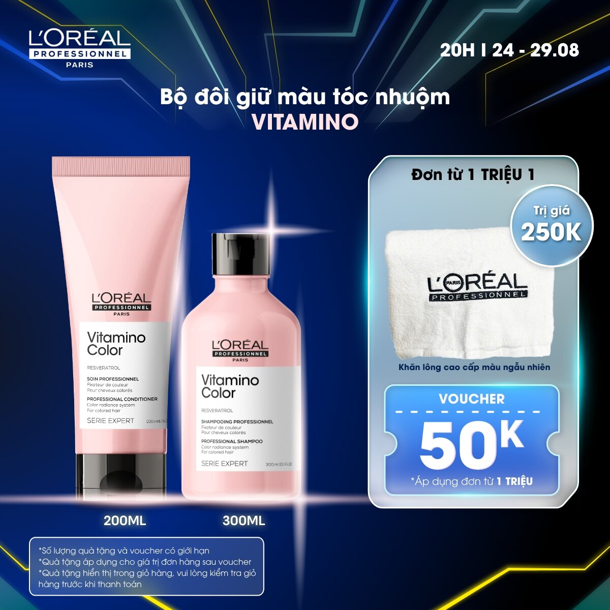Combo Dầu gội 300ml & Dầu xả 200ml giữ màu tóc nhuộm & dưỡng tóc mềm mượt L'Oréal Professionnel Serie Expert Vitamino Color