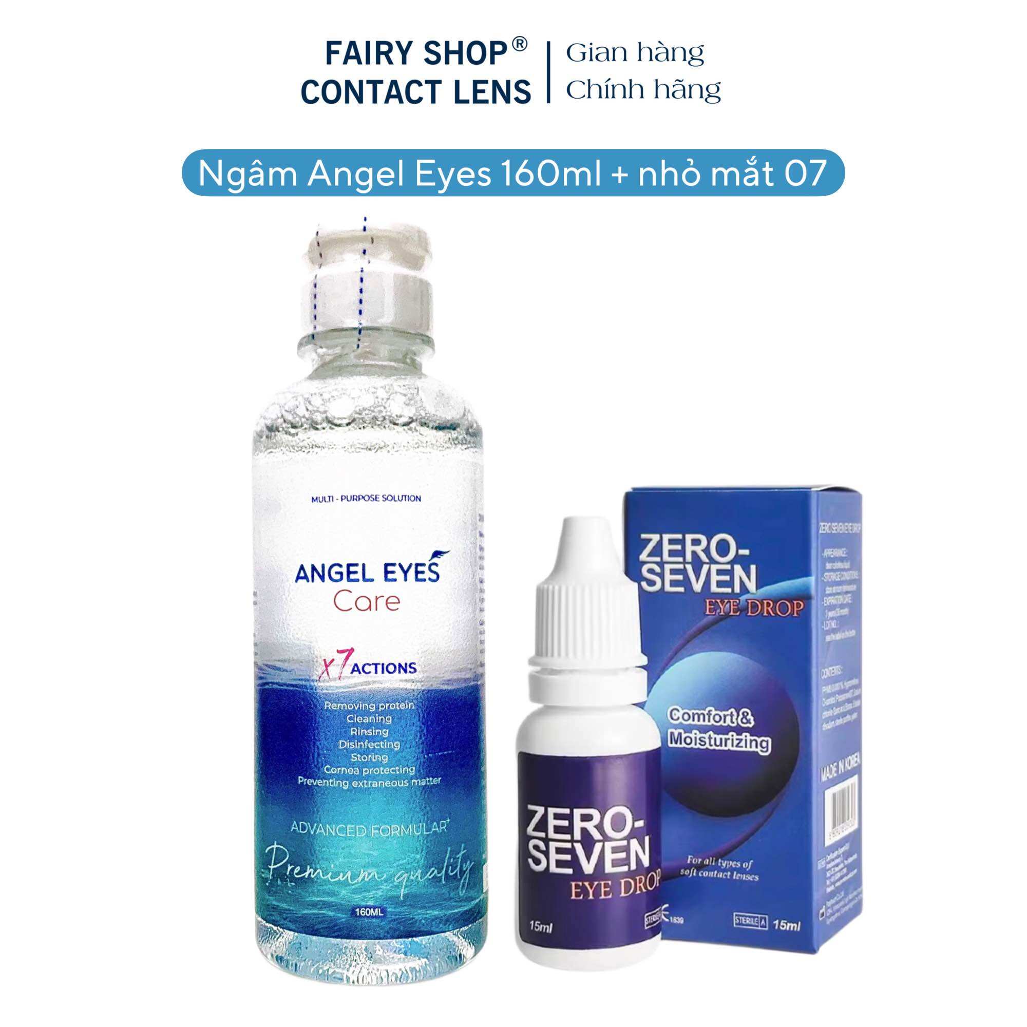 Combo nước ngâm the view và nước nhỏ mắt zeroseven cao cấp cho kính áp tròng fairy shop contact lens